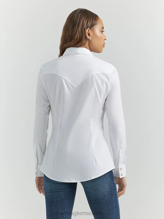 ropa mx Wrangler mujer Top liso de manga larga con canesú delantero y trasero de un punto blanco (lw1001w) 62D6889