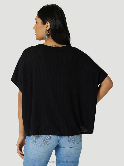 ropa mx Wrangler mujer Top liso de manga larga con canesú delantero y trasero de un punto negro (lw1002x) 62D6888