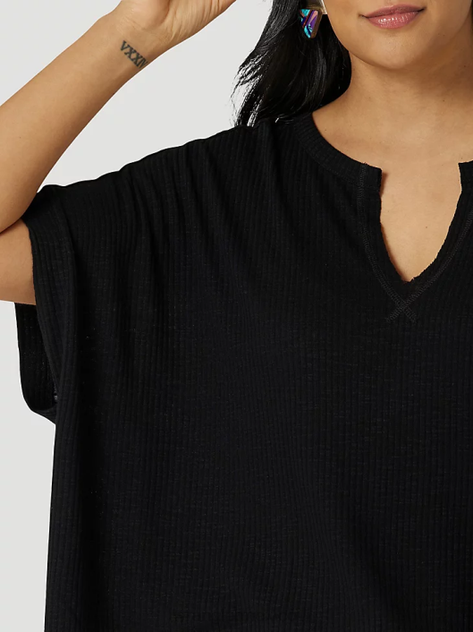 ropa mx Wrangler mujer Top liso de manga larga con canesú delantero y trasero de un punto negro (lw1002x) 62D6888