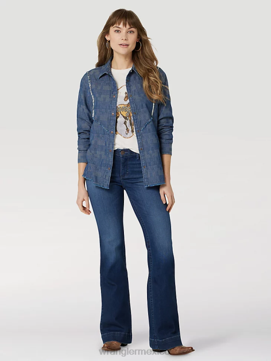 ropa mx Wrangler mujer Top liso de manga larga con canesú delantero y trasero de un punto negro (lw1002x) 62D6888