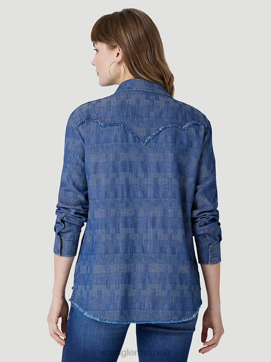 ropa mx Wrangler mujer Top liso de manga larga con canesú delantero y trasero de un punto negro (lw1002x) 62D6888