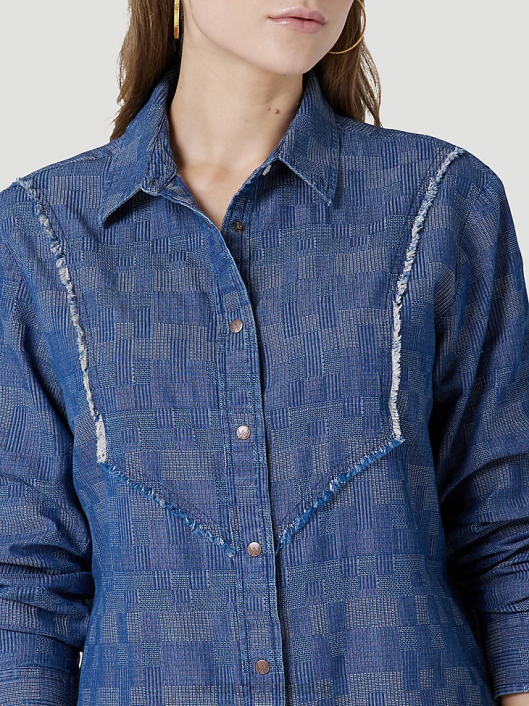 ropa mx Wrangler mujer Top liso de manga larga con canesú delantero y trasero de un punto negro (lw1002x) 62D6888