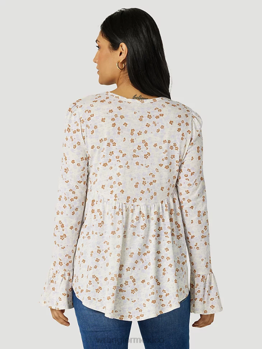 ropa mx Wrangler mujer Top liso de manga larga con canesú delantero y trasero de un punto negro (lw1002x) 62D6888