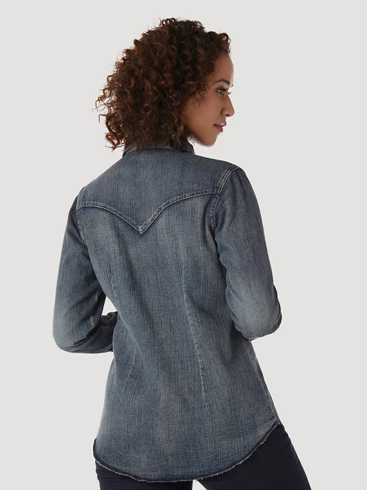 ropa mx Wrangler mujer Top liso de manga larga con canesú delantero y trasero de un punto negro (lw1002x) 62D6888