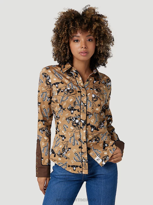 ropa mx Wrangler mujer Top liso de manga larga con canesú delantero y trasero de un punto negro (lw1002x) 62D6888