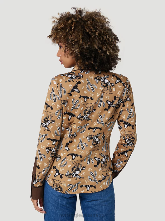 ropa mx Wrangler mujer Top liso de manga larga con canesú delantero y trasero de un punto negro (lw1002x) 62D6888