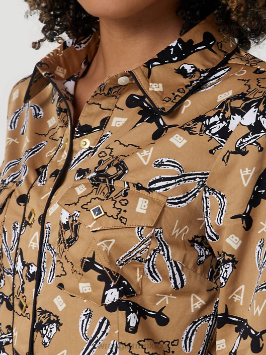 ropa mx Wrangler mujer Top liso de manga larga con canesú delantero y trasero de un punto negro (lw1002x) 62D6888