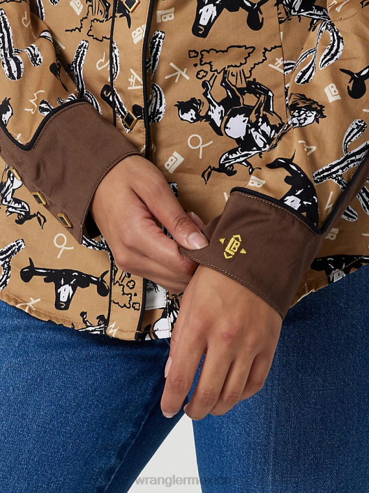 ropa mx Wrangler mujer Top liso de manga larga con canesú delantero y trasero de un punto negro (lw1002x) 62D6888