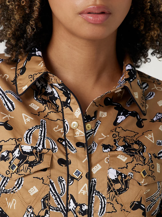 ropa mx Wrangler mujer Top liso de manga larga con canesú delantero y trasero de un punto negro (lw1002x) 62D6888