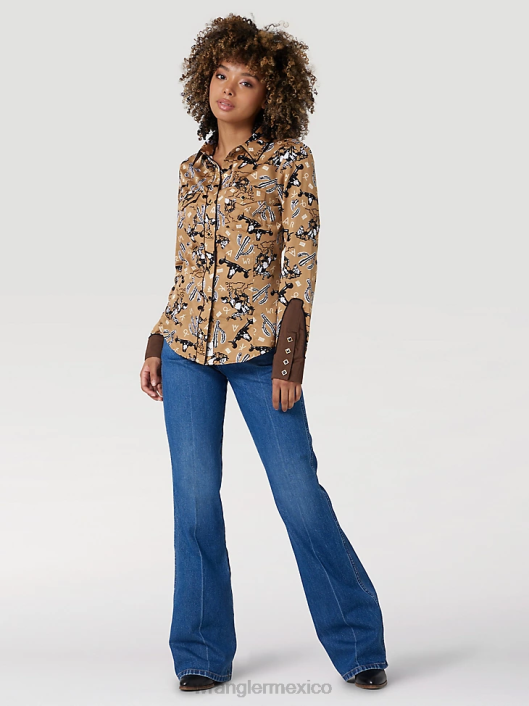 ropa mx Wrangler mujer Top liso de manga larga con canesú delantero y trasero de un punto negro (lw1002x) 62D6888