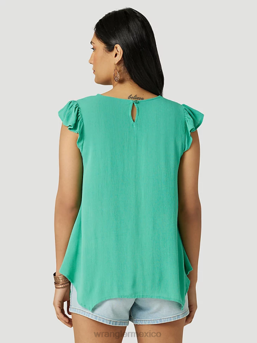 ropa mx Wrangler mujer Top liso de manga larga con canesú delantero y trasero de un punto negro (lw1002x) 62D6888