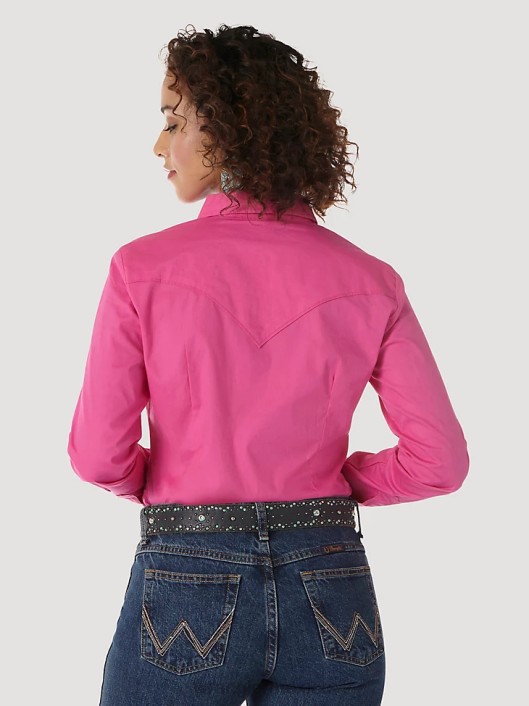 ropa mx Wrangler mujer Top liso de manga larga con canesú delantero y trasero de un punto rosa (lw1003k) 62D6891