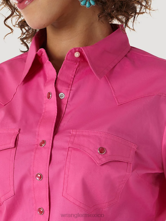 ropa mx Wrangler mujer Top liso de manga larga con canesú delantero y trasero de un punto rosa (lw1003k) 62D6891