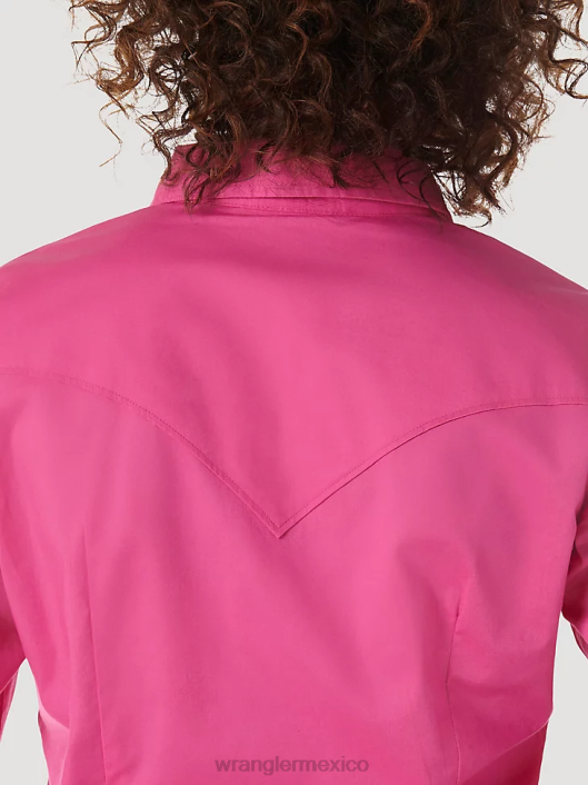 ropa mx Wrangler mujer Top liso de manga larga con canesú delantero y trasero de un punto rosa (lw1003k) 62D6891