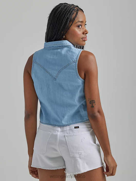 ropa mx Wrangler mujer camisa estilo western con lazo en la parte delantera azul maui (112333540) 62D6884