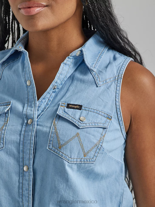 ropa mx Wrangler mujer camisa estilo western con lazo en la parte delantera azul maui (112333540) 62D6884
