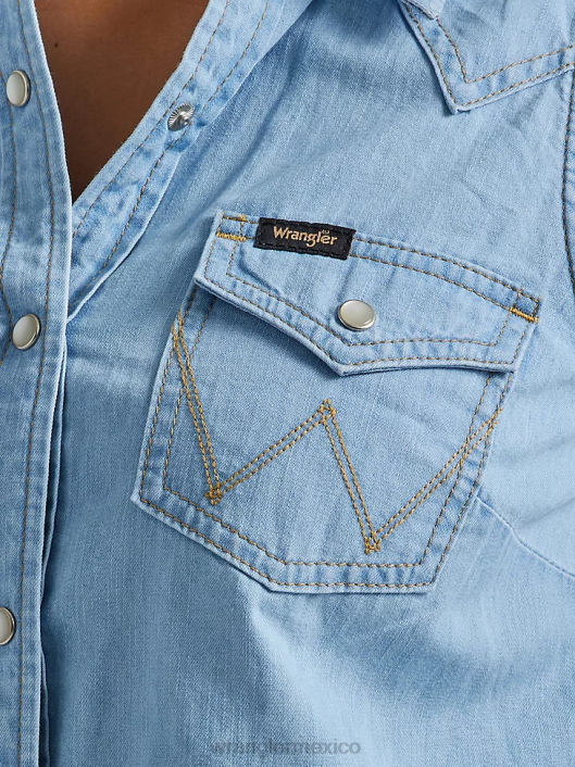 ropa mx Wrangler mujer camisa estilo western con lazo en la parte delantera azul maui (112333540) 62D6884