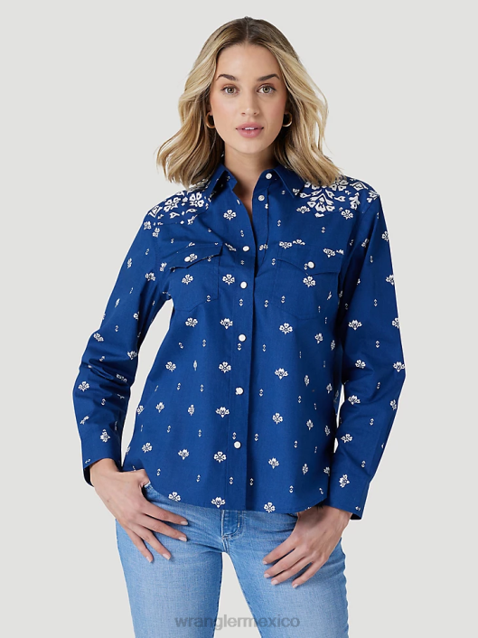 ropa mx Wrangler mujer camisa retro americana bandana western snap impresión azul (112327260) 62D6883