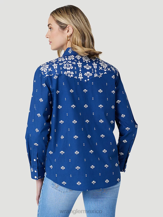 ropa mx Wrangler mujer camisa retro americana bandana western snap impresión azul (112327260) 62D6883