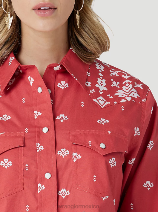 ropa mx Wrangler mujer camisa retro americana bandana western snap rojo (112327234) 62D6882
