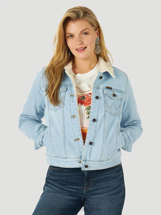 ropa mx Wrangler mujer chaqueta vaquera estilo western con forro de sherpa retro mezclilla blanqueada (112317322) 62D6870
