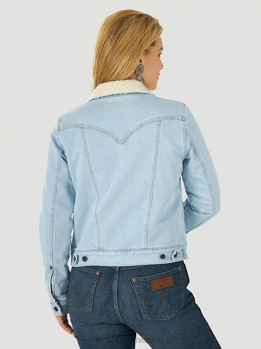 ropa mx Wrangler mujer chaqueta vaquera estilo western con forro de sherpa retro mezclilla blanqueada (112317322) 62D6870