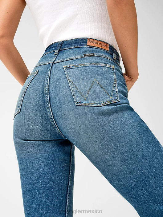 ropa mx Wrangler mujer jeans tipo bota atrevidos de talle alto medio oscuro (112324285) 62D6730