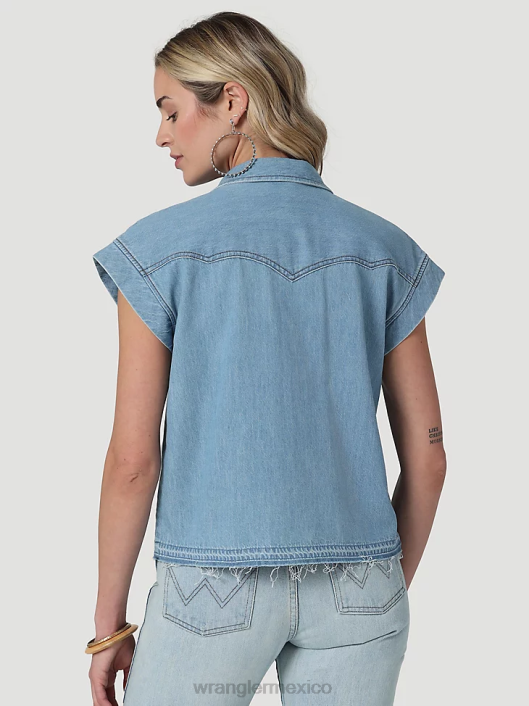 ropa mx Wrangler mujer top retro sin mangas a cuadros con broche occidental rojo pop (112329682) 62D6896