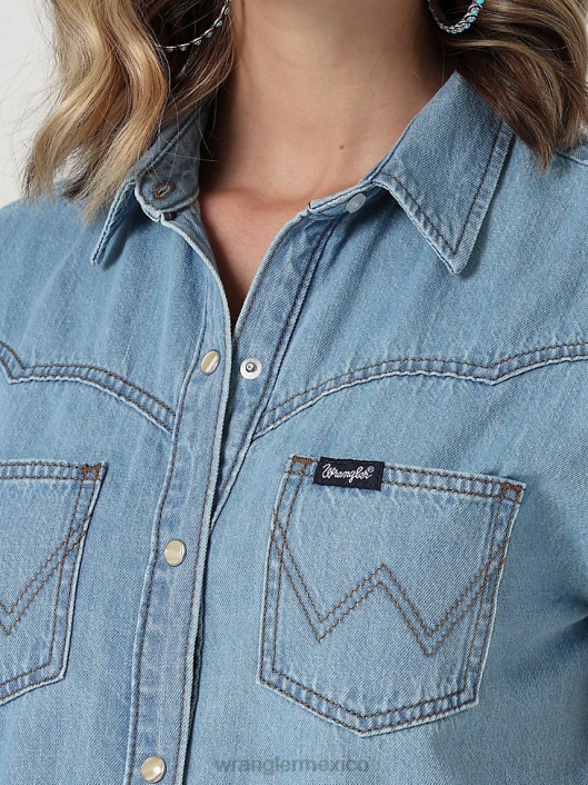 ropa mx Wrangler mujer top retro sin mangas a cuadros con broche occidental rojo pop (112329682) 62D6896