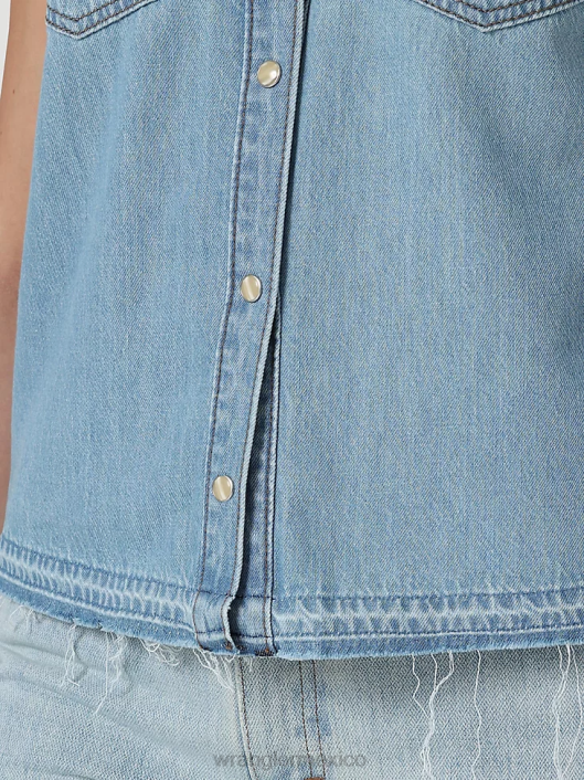 ropa mx Wrangler mujer top retro sin mangas a cuadros con broche occidental rojo pop (112329682) 62D6896