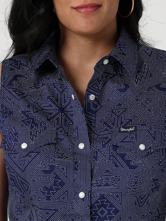 ropa mx Wrangler mujer top retro sin mangas a cuadros con broche occidental rojo pop (112329682) 62D6896