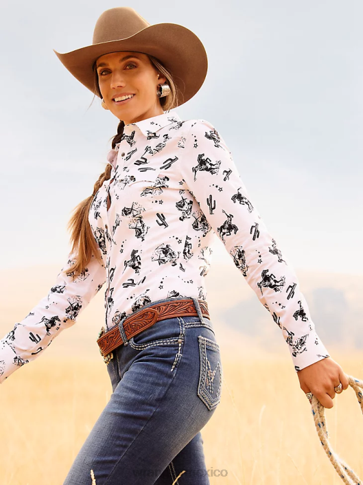 ropa mx Wrangler mujer top retro sin mangas a cuadros con broche occidental rojo pop (112329682) 62D6896