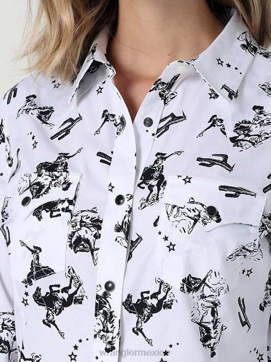 ropa mx Wrangler mujer top retro sin mangas a cuadros con broche occidental rojo pop (112329682) 62D6896