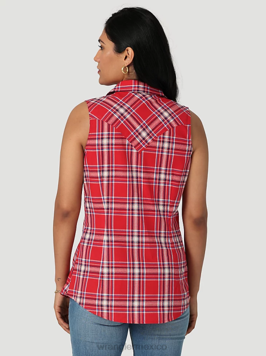 ropa mx Wrangler mujer top retro sin mangas a cuadros con broche occidental rojo pop (112329682) 62D6896