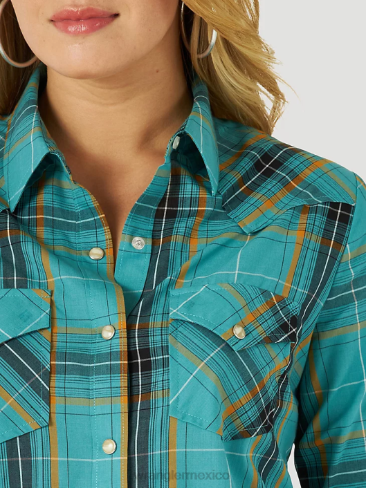 ropa mx Wrangler mujer top retro sin mangas a cuadros con broche occidental rojo pop (112329682) 62D6896