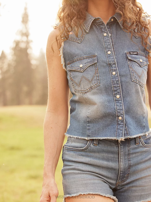 ropa mx Wrangler mujer top retro sin mangas a cuadros con broche occidental rojo pop (112329682) 62D6896