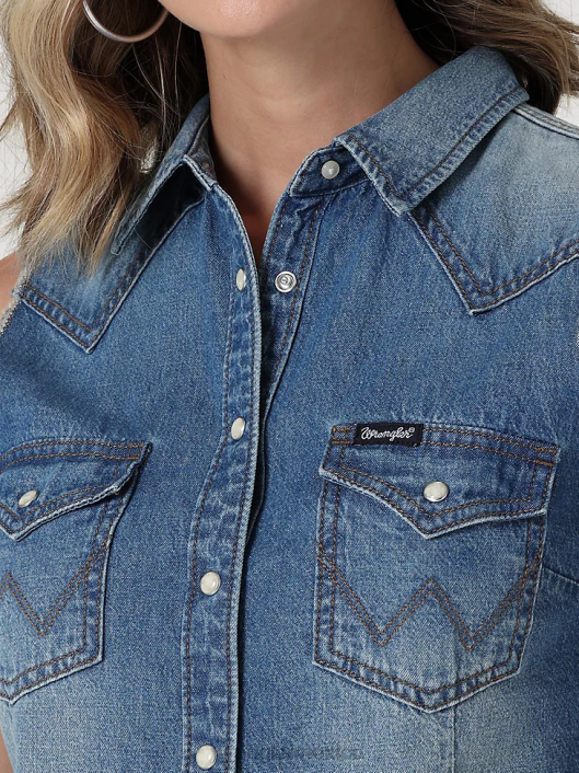 ropa mx Wrangler mujer top retro sin mangas a cuadros con broche occidental rojo pop (112329682) 62D6896