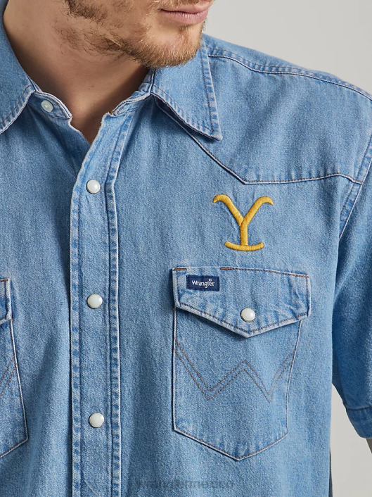 ropa mx Wrangler x Yellowstone hombres camisa de trabajo de cambray de manga corta índigo lavado a la piedra (112337485) 62D6505
